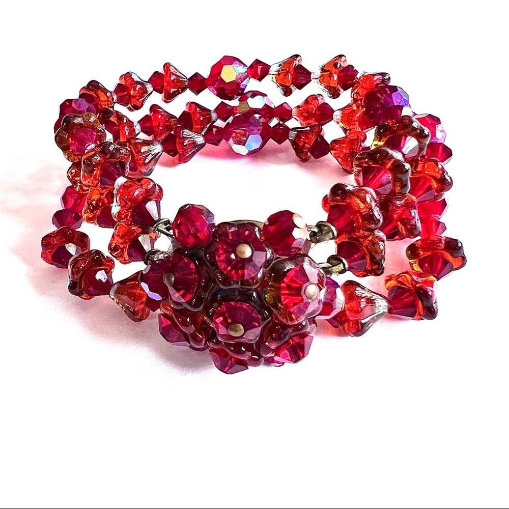1950s Bracelet Vintage Beaded Bracelet Haskell Style Glass Multi Strand Bangle